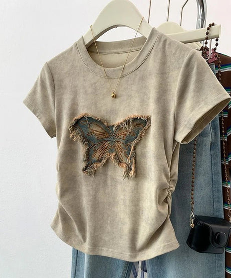 Frayed Butterfly Patch Top - Shirts & Tops