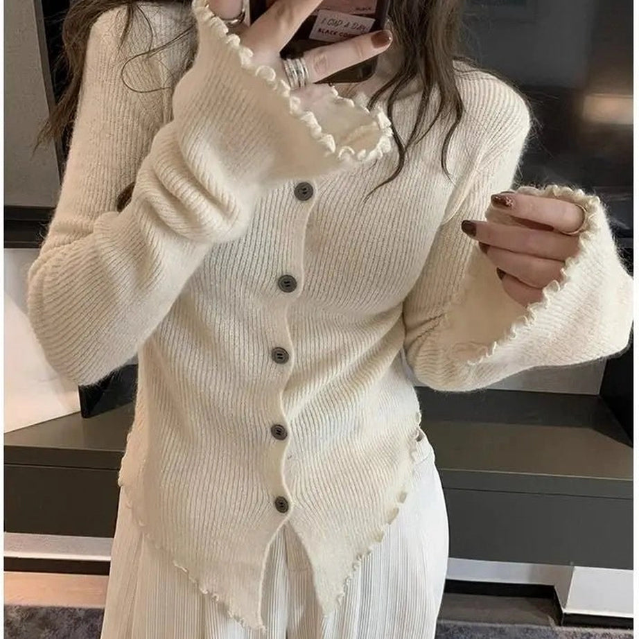 Aesthetic Frayed Edgy Ribbed Cardigan xingse Shoptery