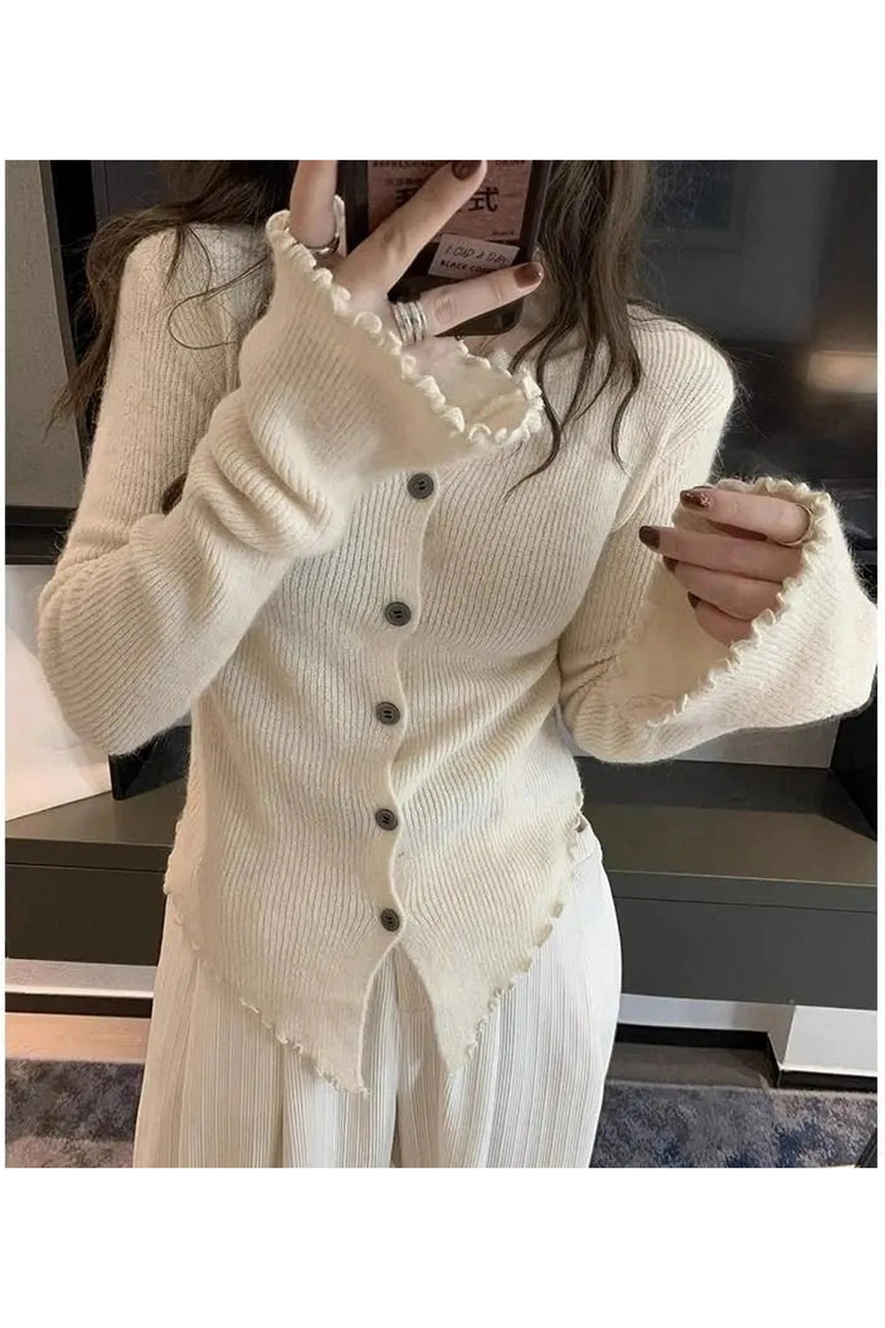 Aesthetic Frayed Edgy Ribbed Cardigan xingse Shoptery