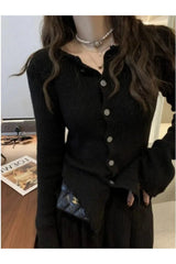 Aesthetic Frayed Edgy Ribbed Cardigan Shoptery