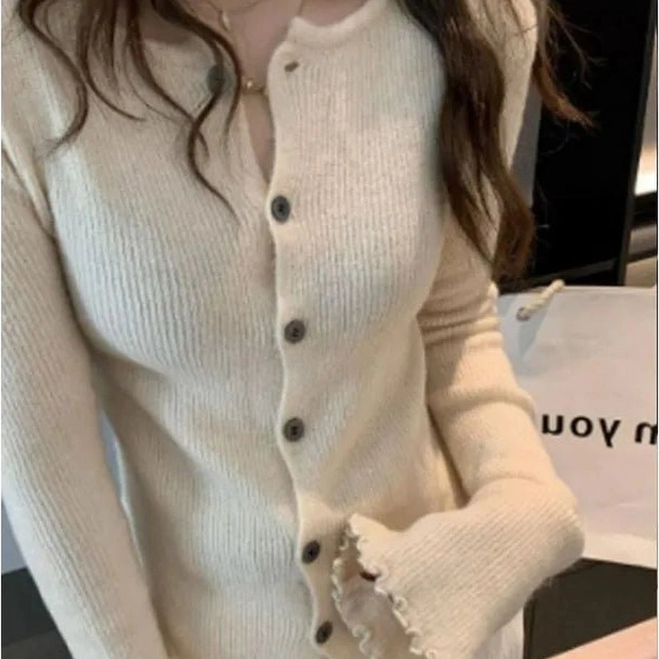 Aesthetic Frayed Edgy Ribbed Cardigan Shoptery