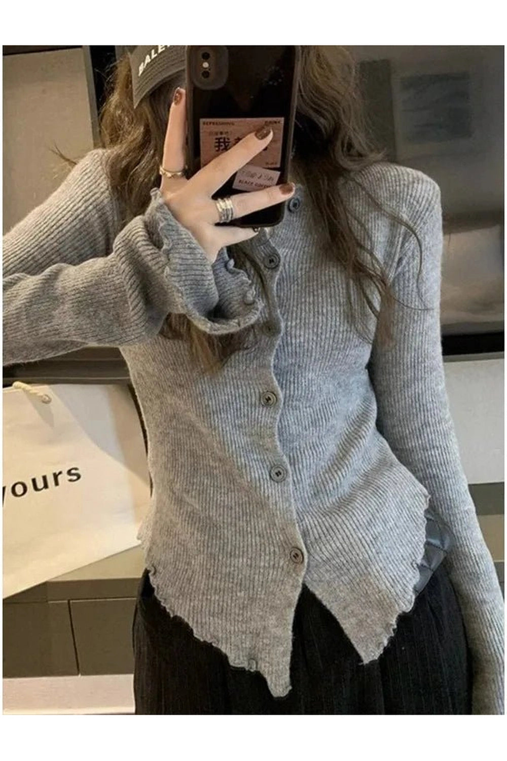 Aesthetic Frayed Edgy Ribbed Cardigan Shoptery