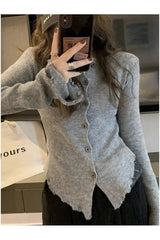 Aesthetic Frayed Edgy Ribbed Cardigan Shoptery