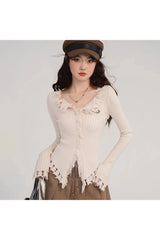 Coquette Frayed Hem Ribbed Cardigan A Onesize Shoptery