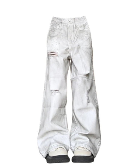 Frosted Distressed Cargo Jeans - Jeans