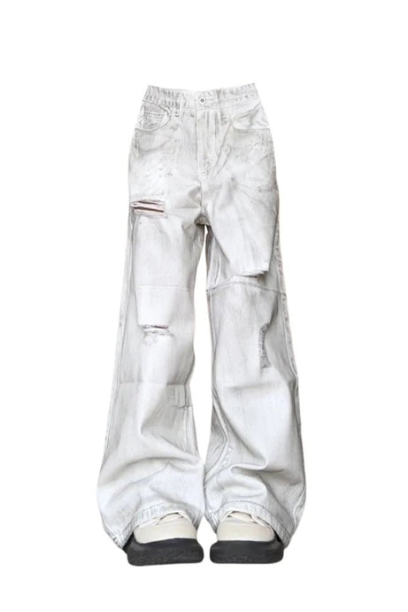 Frosted Distressed Cargo Jeans - Jeans