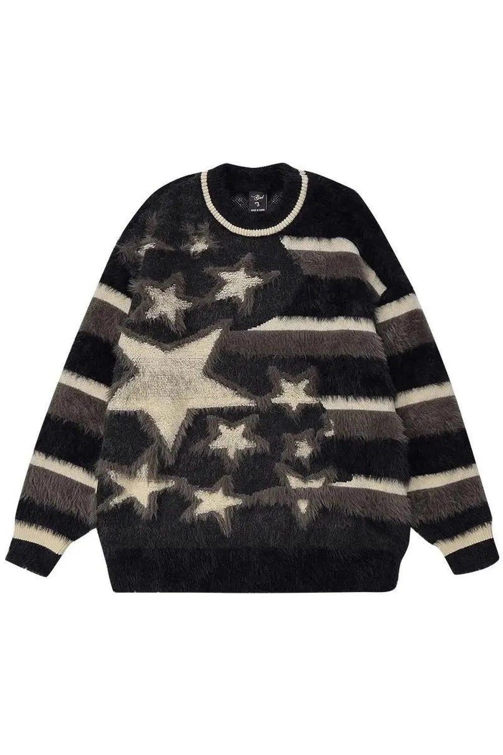 Retro Fuzzy Galaxy Star Sweater Black Shoptery
