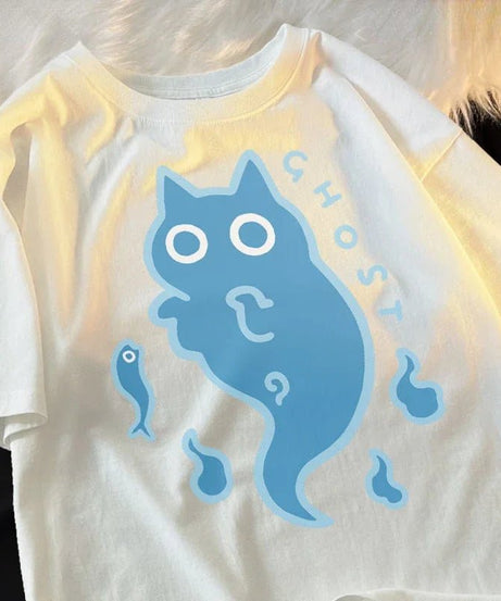 Ghost Cat Cotton T-shirt -