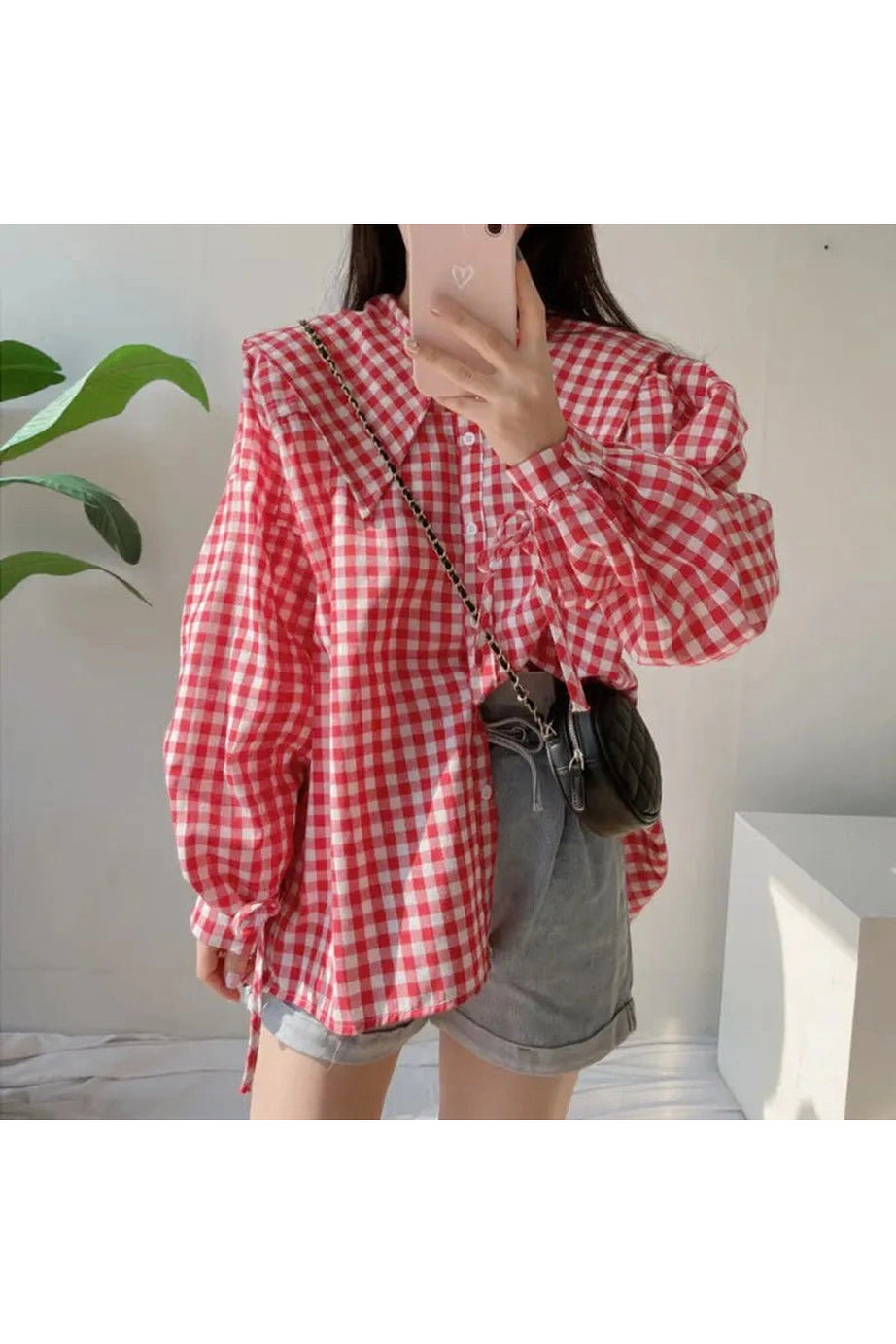 Gingham Charm Button - Up Blouse - Blouses