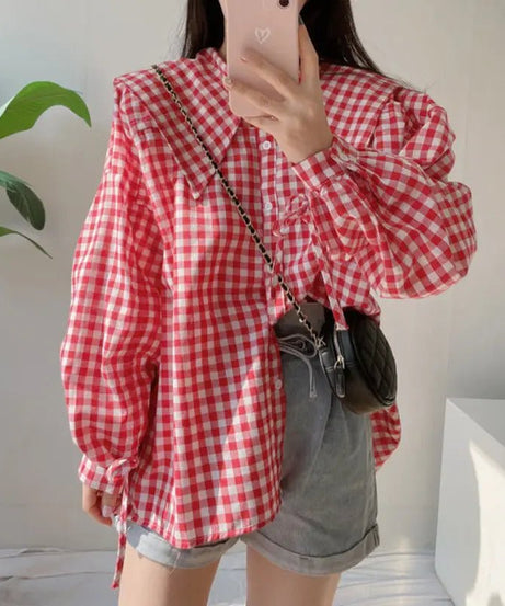 Gingham Charm Button - Up Blouse - Blouses