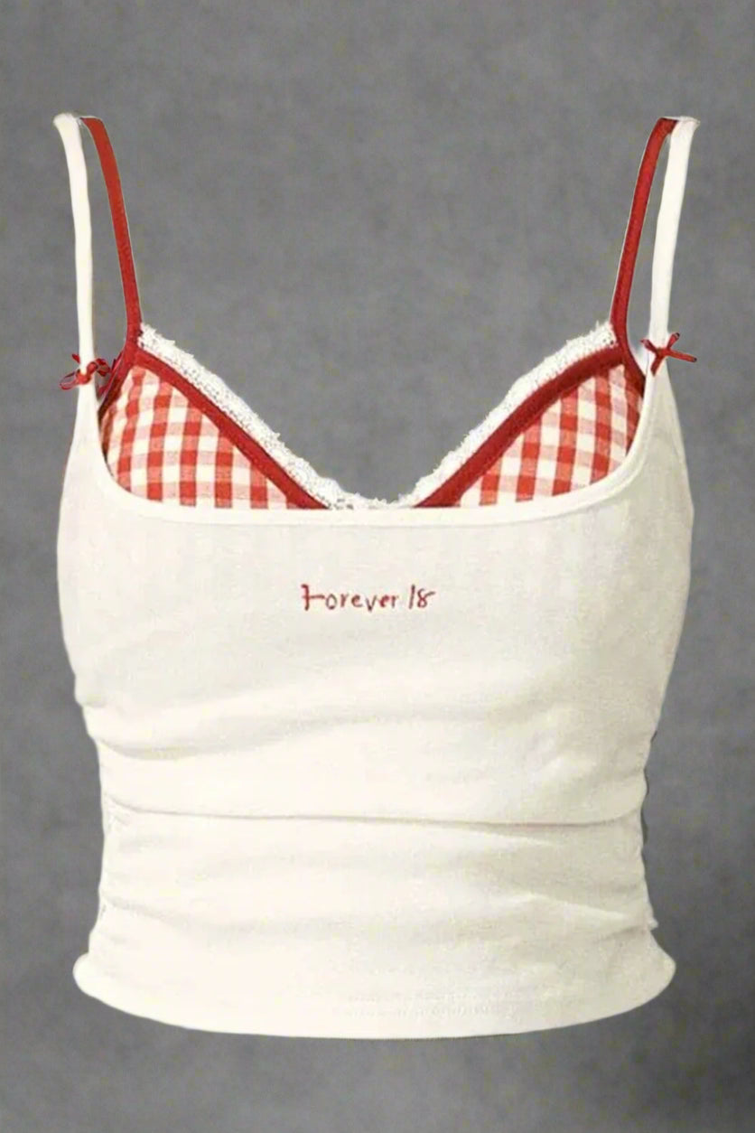 Retro Gingham Peekaboo Cami Top Red Plaid Set Shoptery