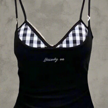 Retro Gingham Peekaboo Cami Top Black Plaid Set Shoptery