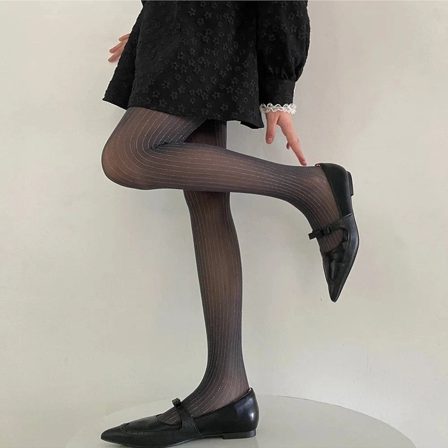 Coquette Glimmer Striped Tights Gray One Size Shoptery
