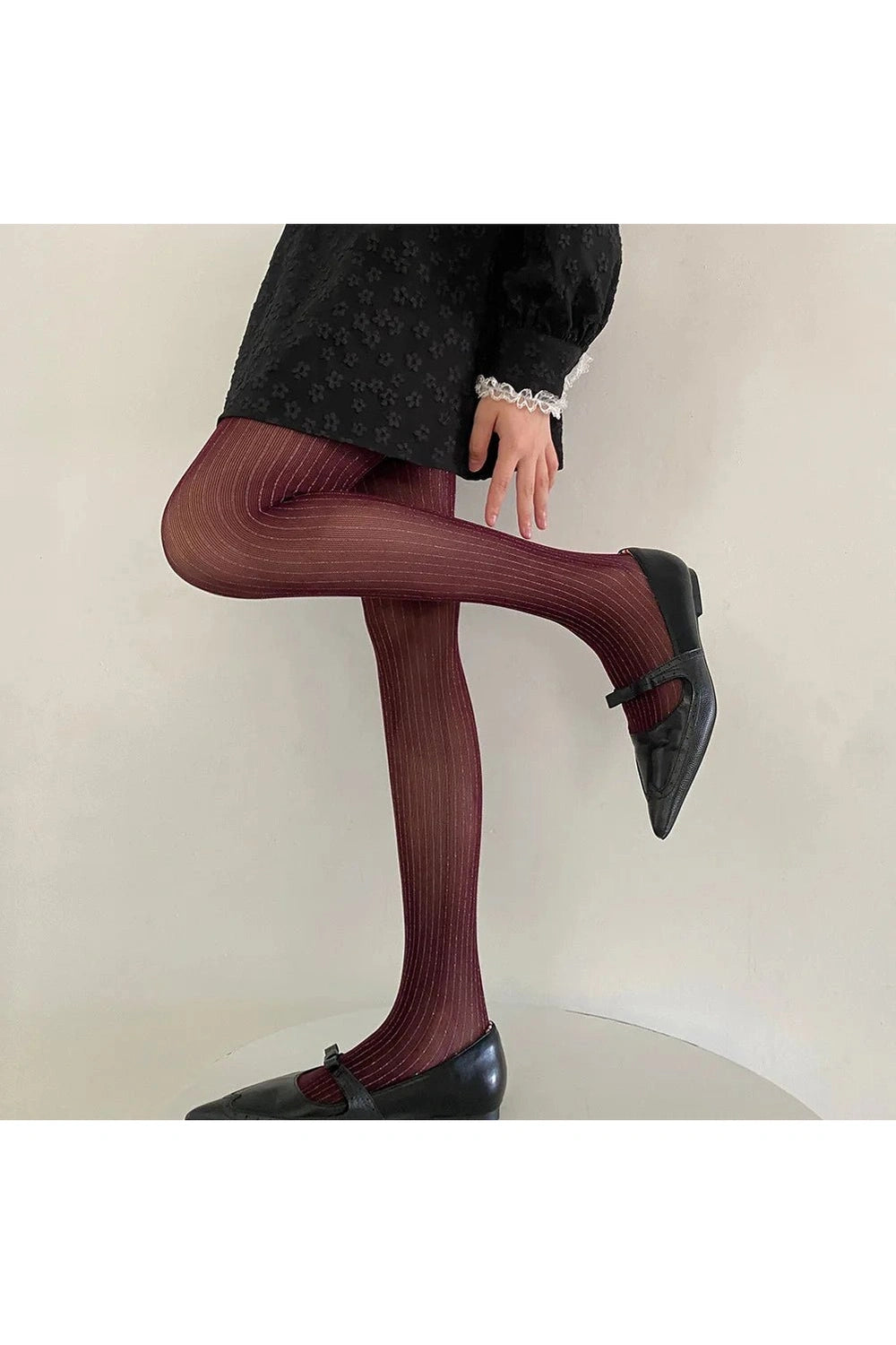 Coquette Glimmer Striped Tights Burgundy One Size Shoptery