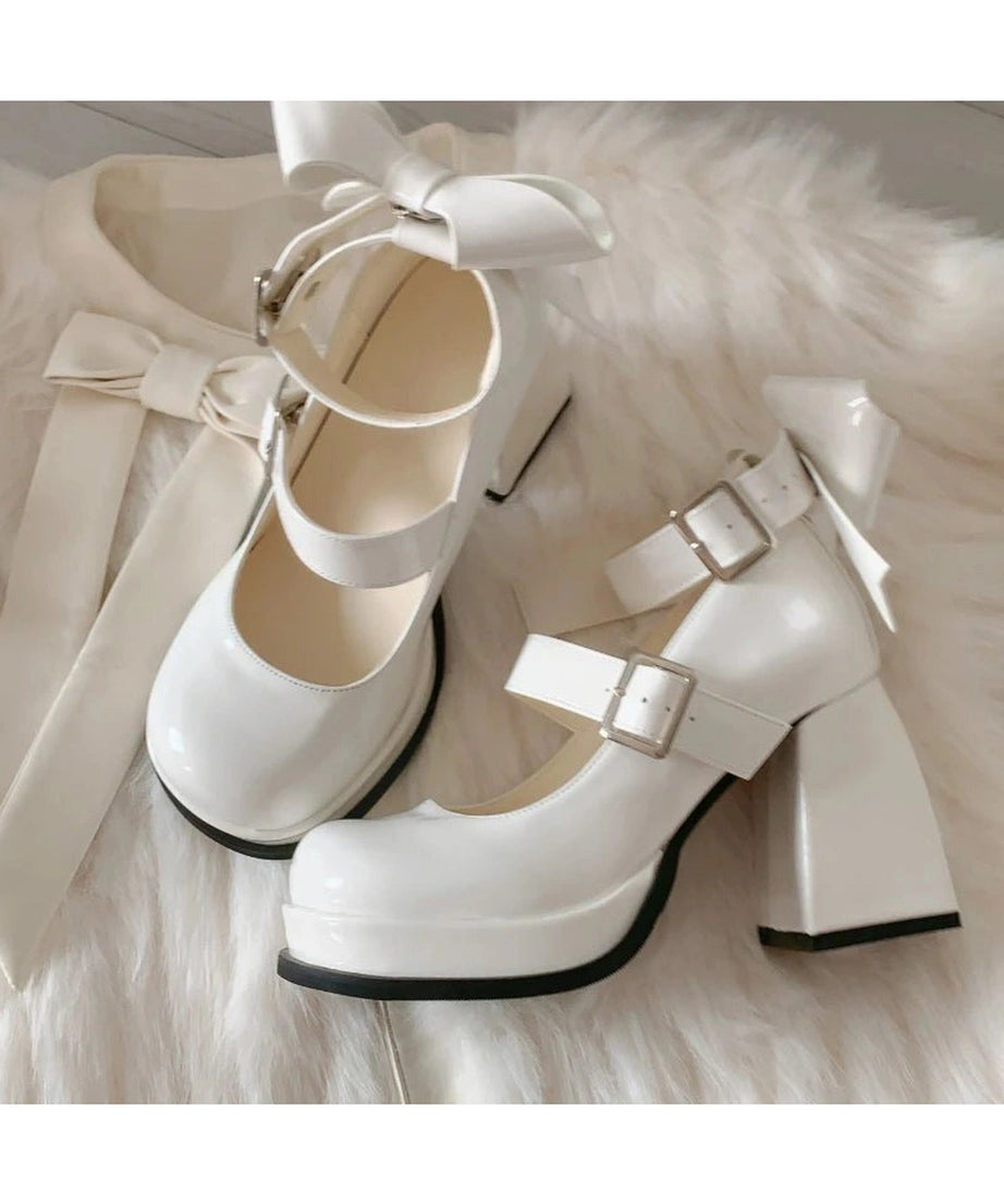 Glossy Bow Accent Platform Shoes - Shoes