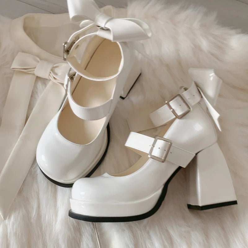 Glossy Bow Accent Platform Shoes - Shoes