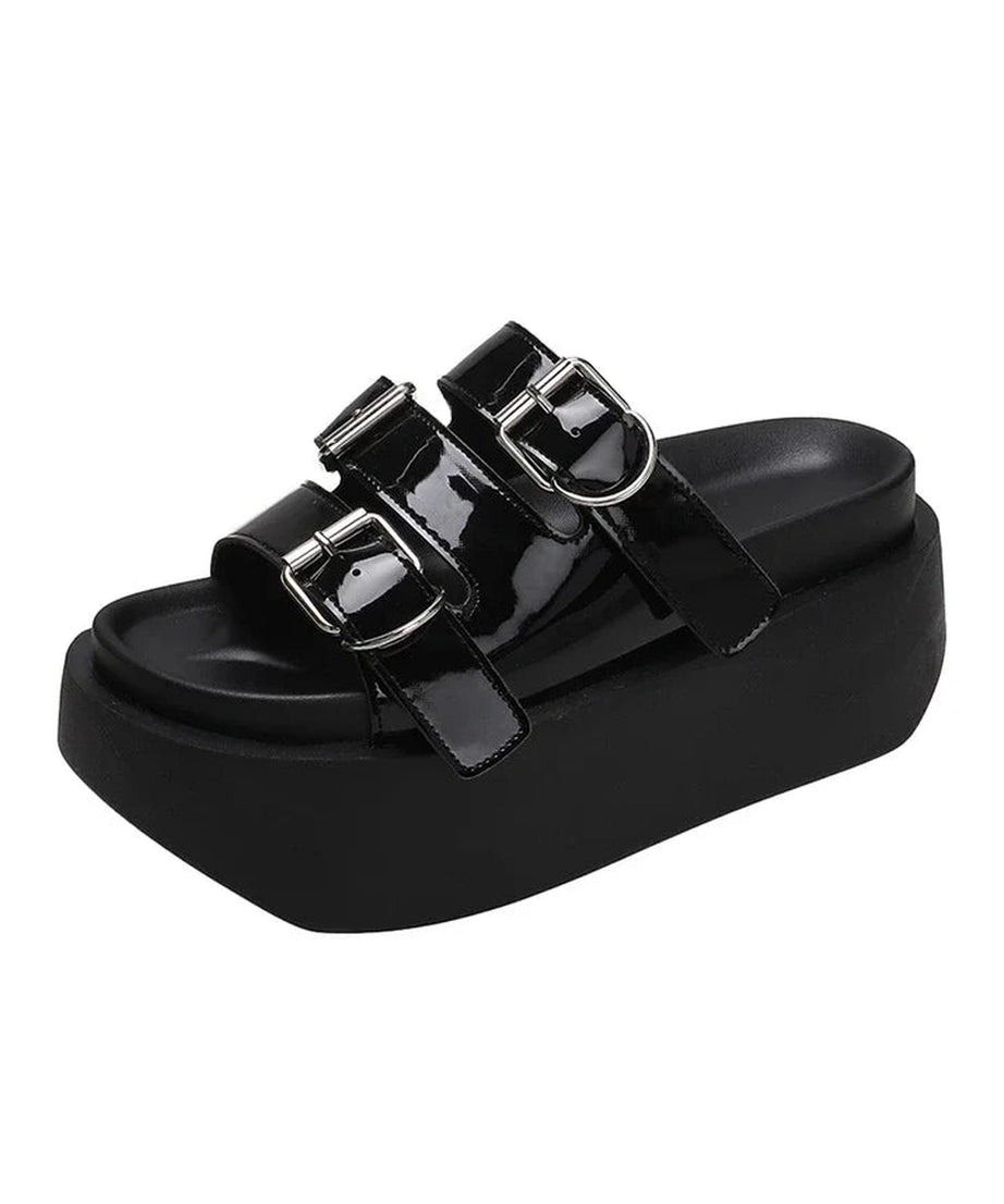 Glossy Buckle Platform Sandals - Sandals