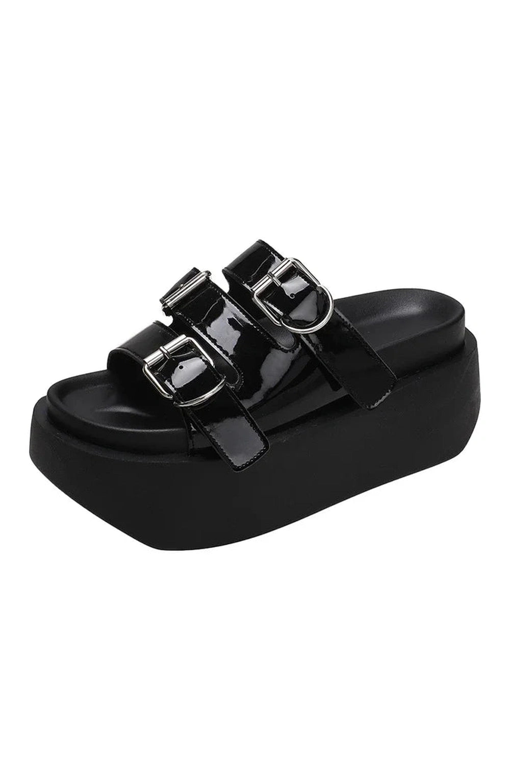 Glossy Buckle Platform Sandals - Sandals