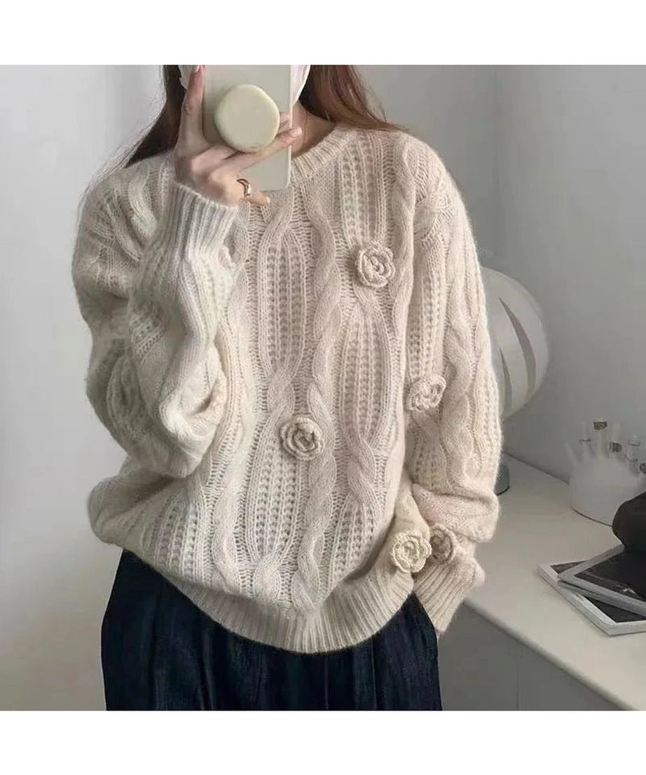 Golden Bloom Cable - Knit Sweater - Sweaters