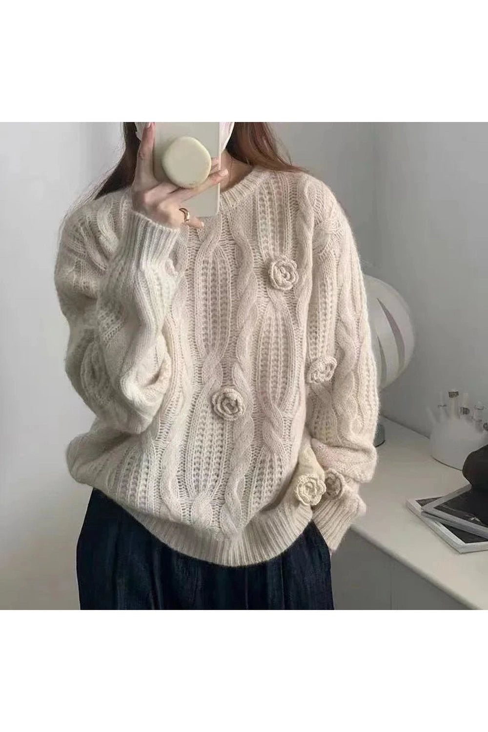 Golden Bloom Cable - Knit Sweater - Sweaters