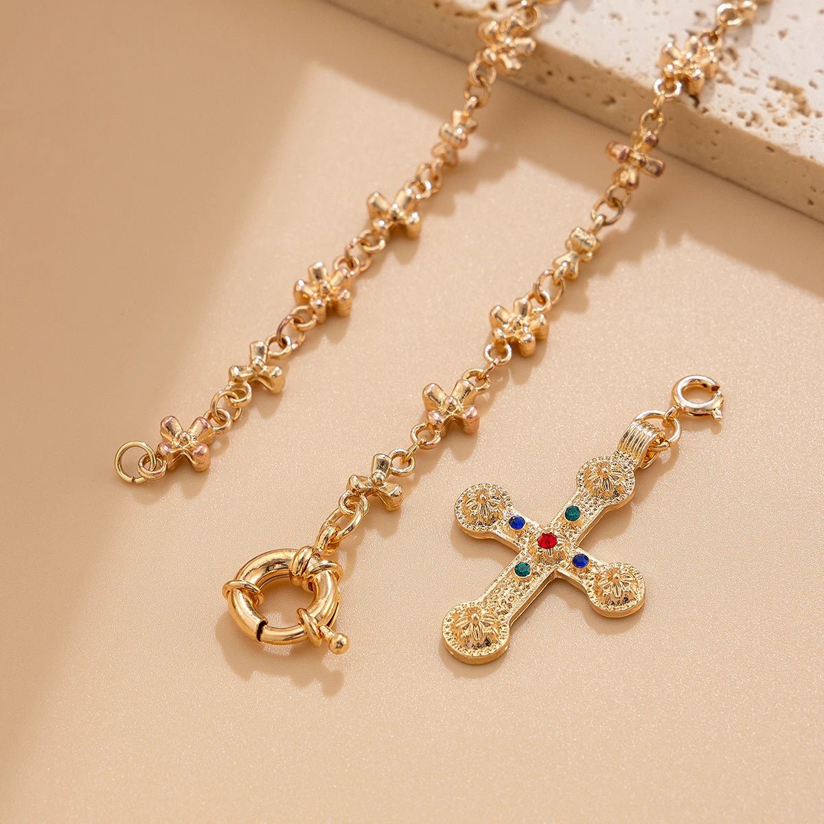 Golden Rosary Cross Aesthetic Necklace Shoptery
