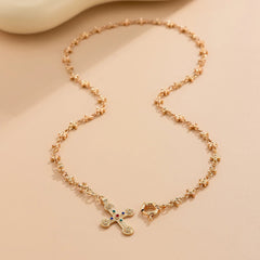 Golden Rosary Cross Aesthetic Necklace Shoptery