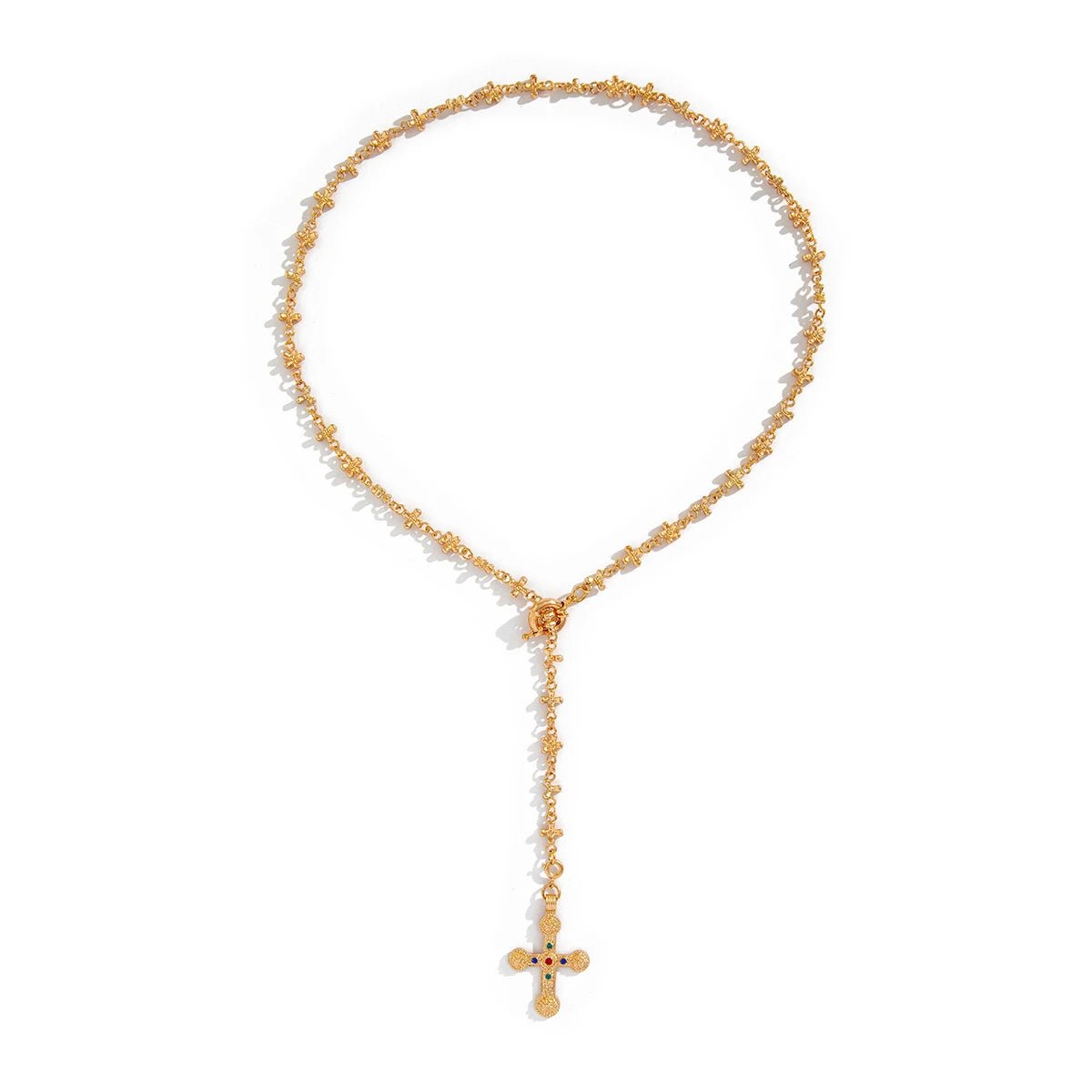 Golden Rosary Cross Aesthetic Necklace Shoptery