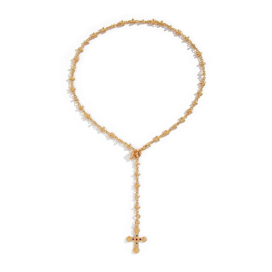 Golden Rosary Cross Aesthetic Necklace Shoptery