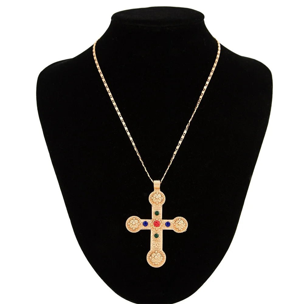 Golden Saint Cross Aesthetic Layered Necklace Shoptery