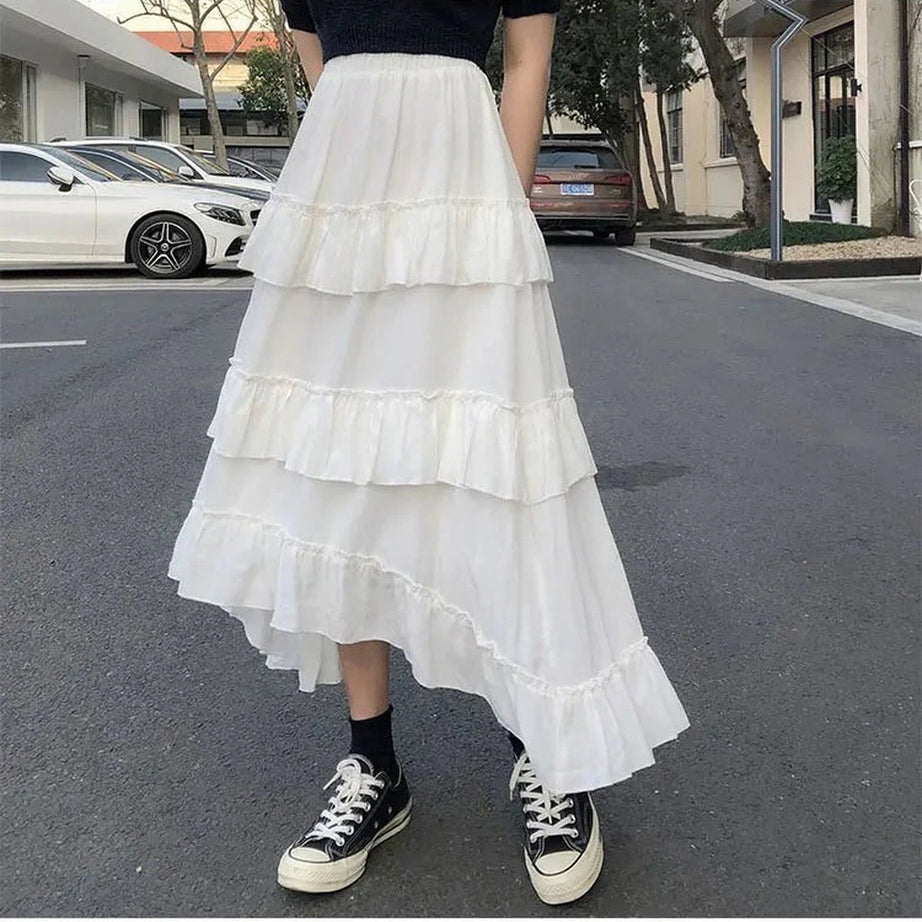 Goth Lolita Midi Skirt White One Size Shoptery
