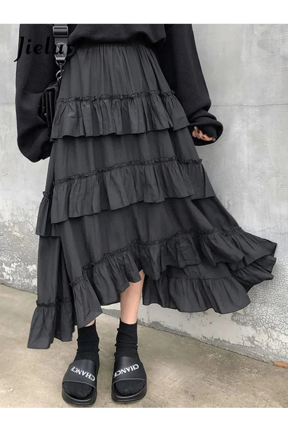 Goth Lolita Midi Skirt Black One Size Shoptery