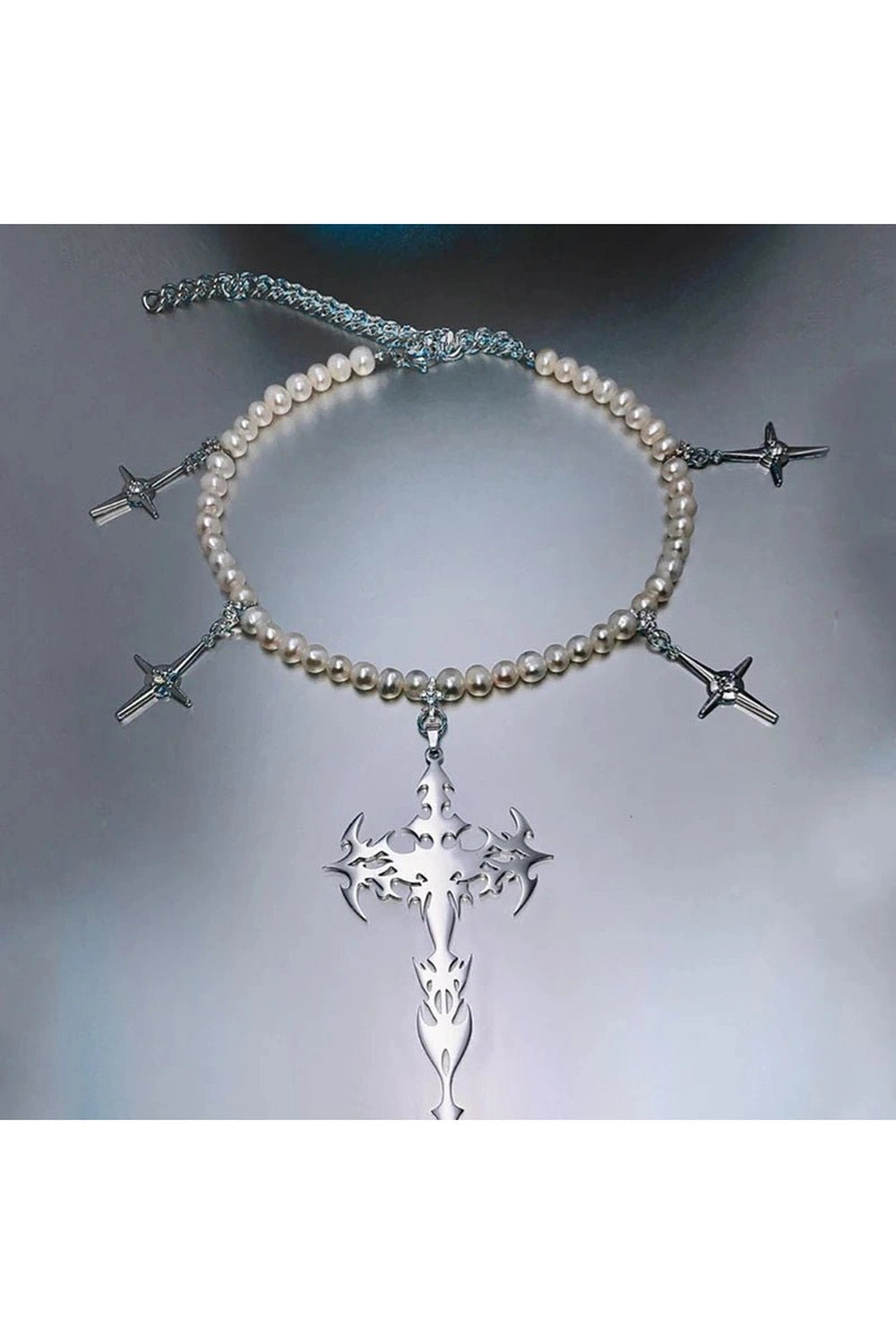 Goth Pearl Cross Necklace - Necklaces