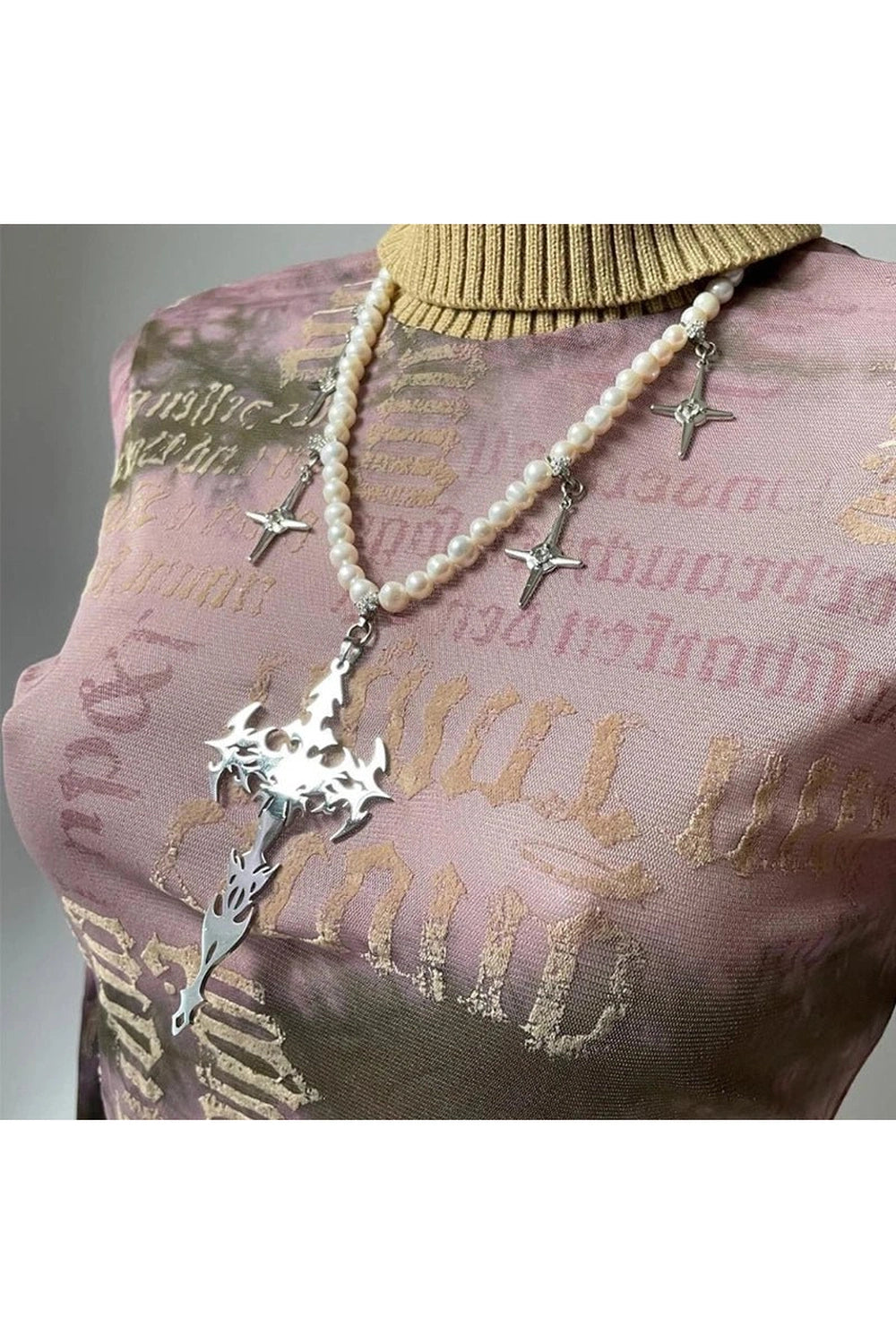 Goth Pearl Cross Necklace Shoptery