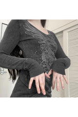 Alt Goth Angel Graphic Long Sleeve Top Shoptery