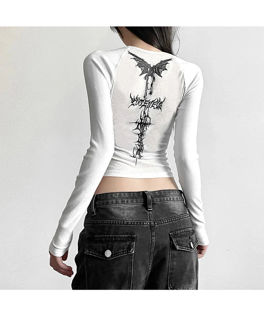 Gothic Angel Long Sleeve Top - Shirts & Tops