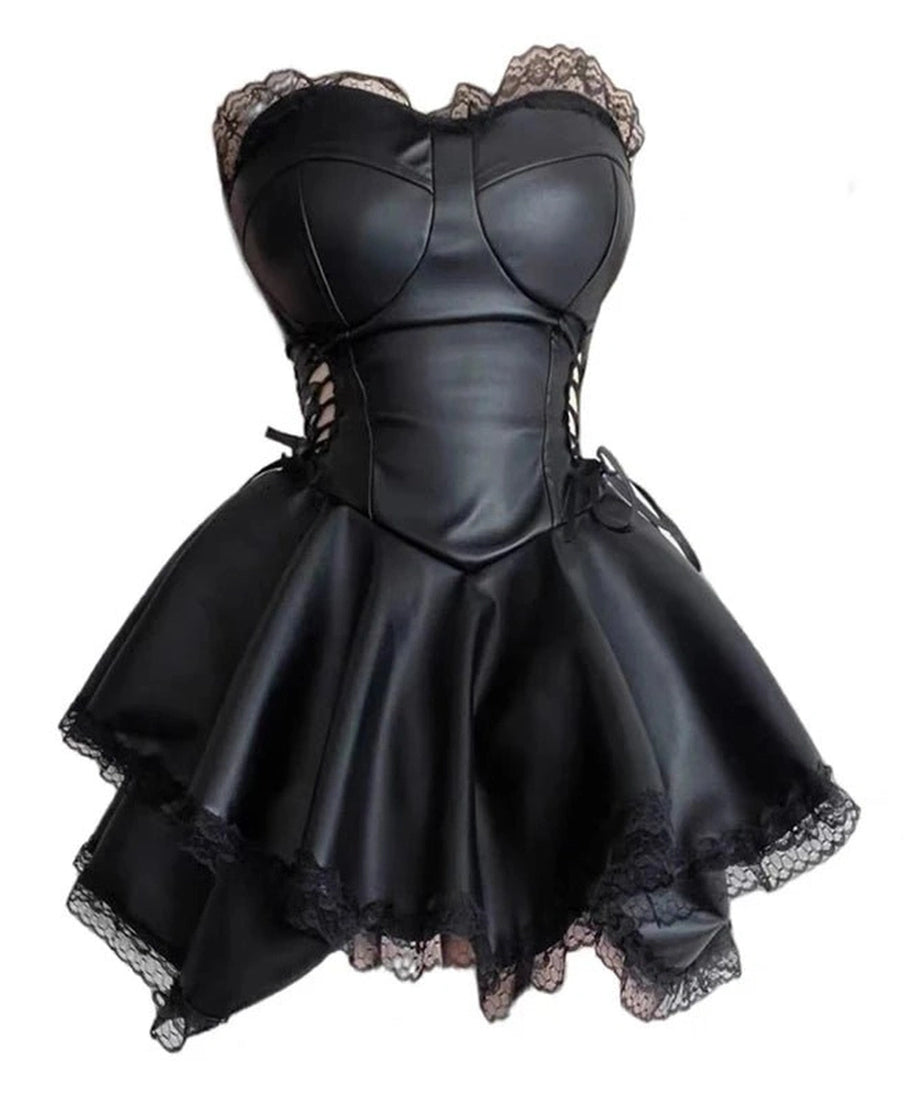 Gothic Black Lace - up Mini Dress - Dresses