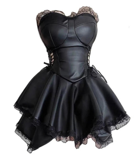 Gothic Black Lace - up Mini Dress - Dresses