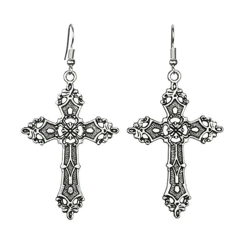 Gothic Bloodstone Cross Necklace silver earrings Shoptery