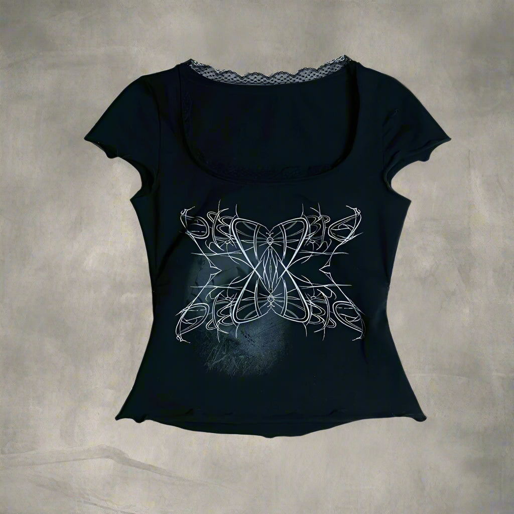 Edgy Butterfly Lace-Up Top Black Shoptery