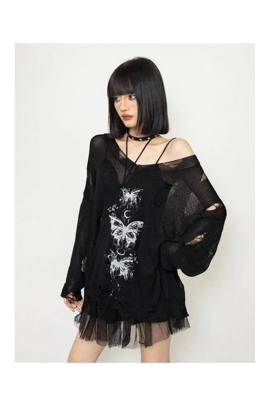 Gothic Butterfly Oversized Sweater - Sweaters