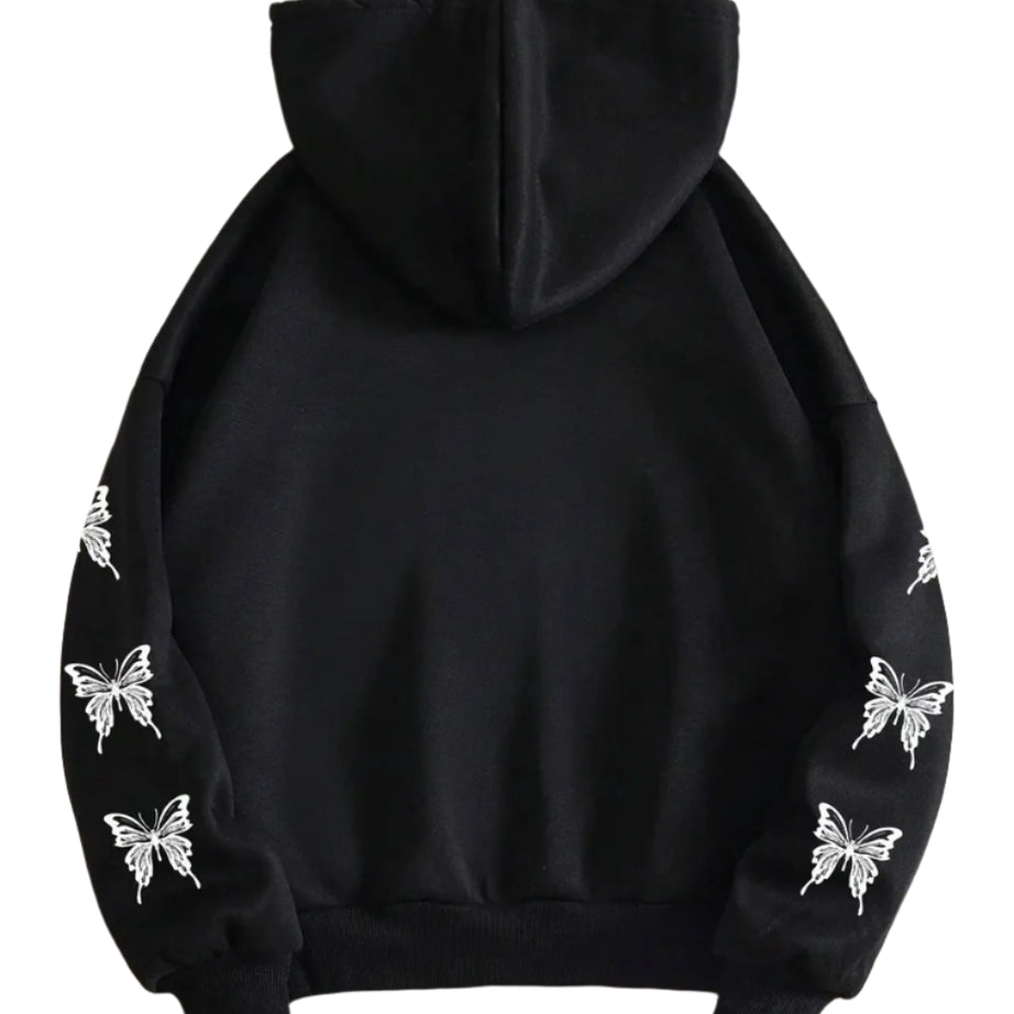 Edgy Fall Gothic Butterfly Zip-Up Hoodie Shoptery