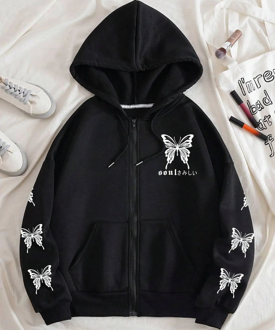 Gothic Butterfly Zip - Up Hoodie - Hoodies