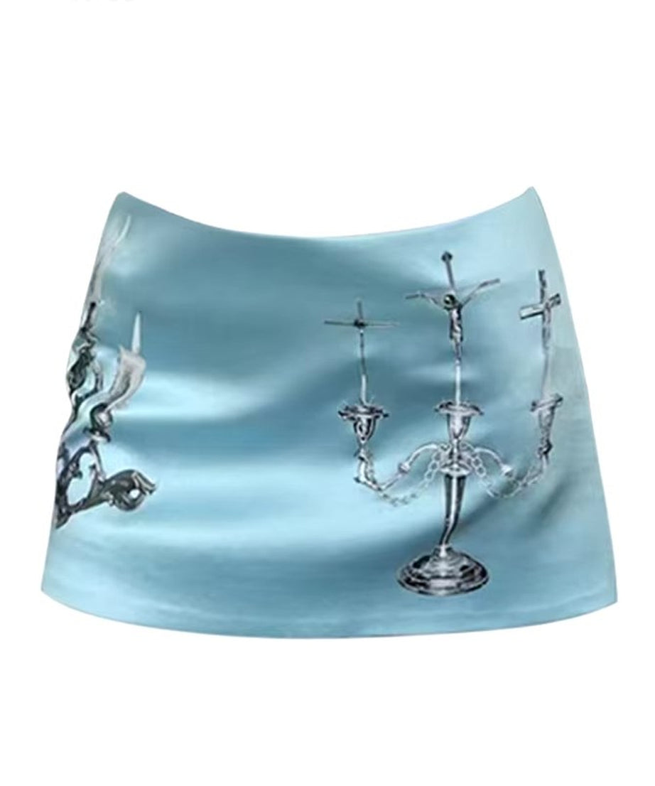 Gothic Candelabra Satin Mini Skirt - Skirts