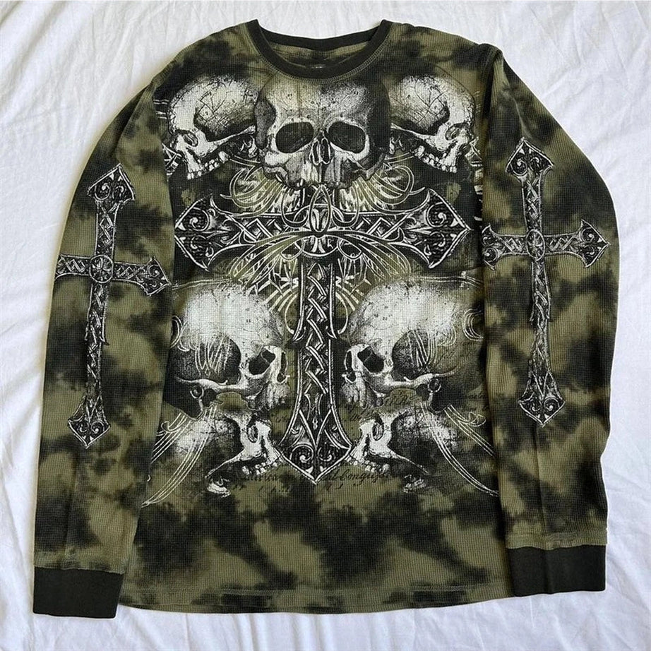 Cross and Skull Print Alt Sweatshirt Shoptery