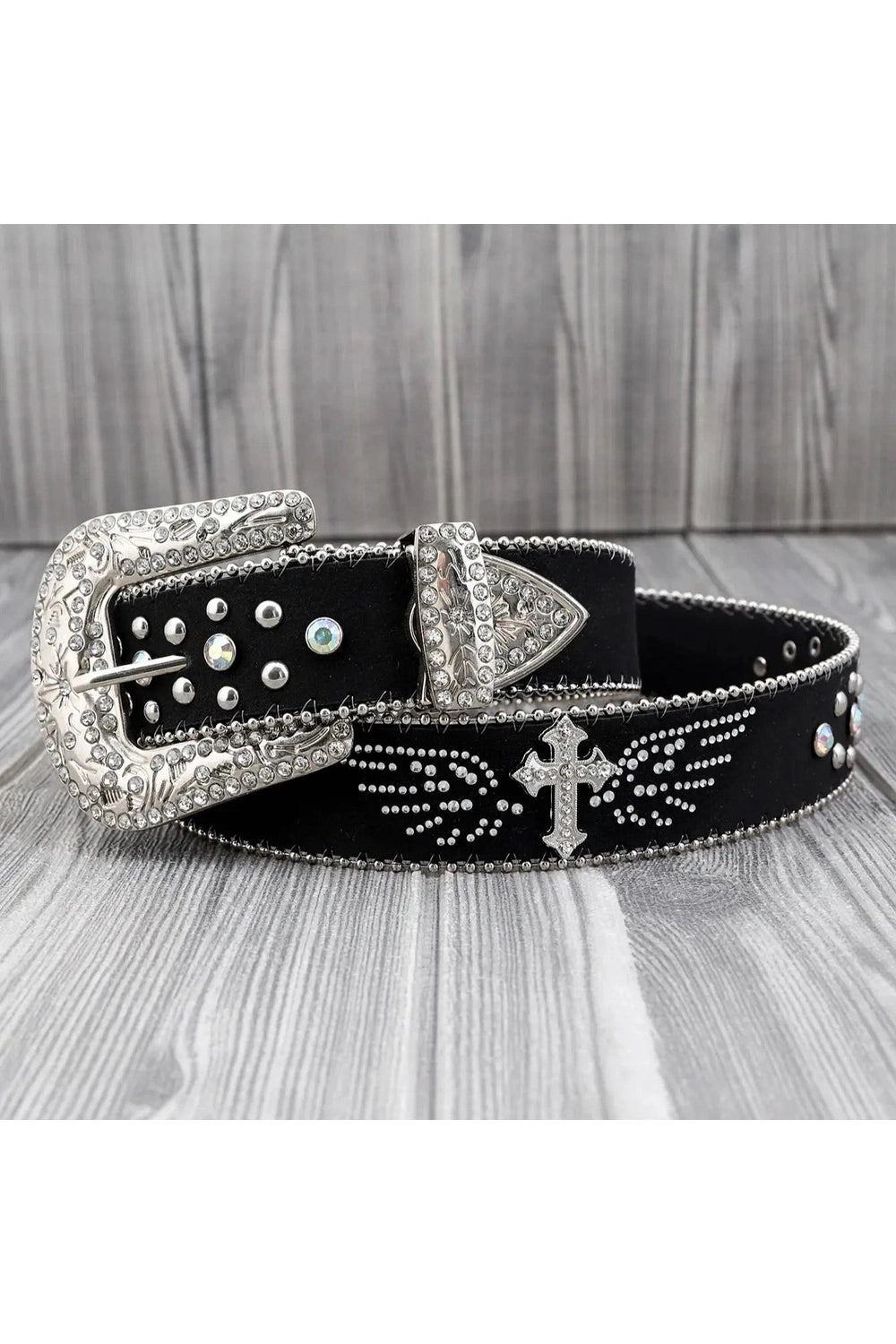 Alt Goth Cross Embellished Belt black Shoptery
