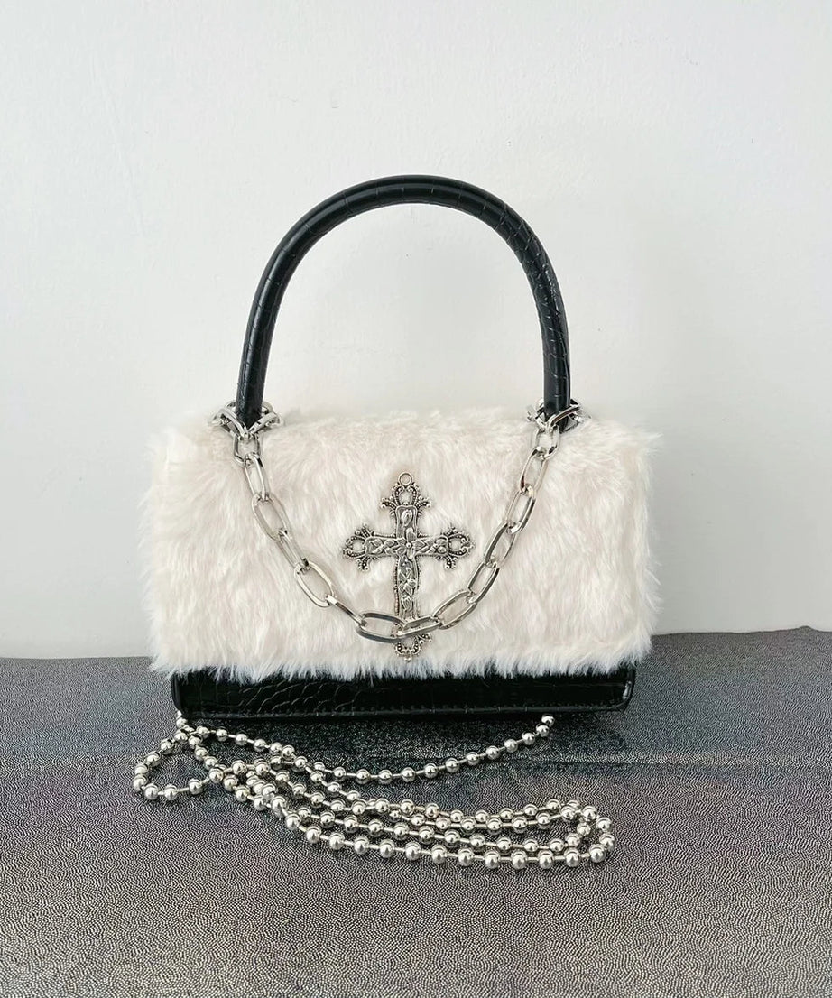 Gothic Cross Faux Fur Shoulder Bag - Bags