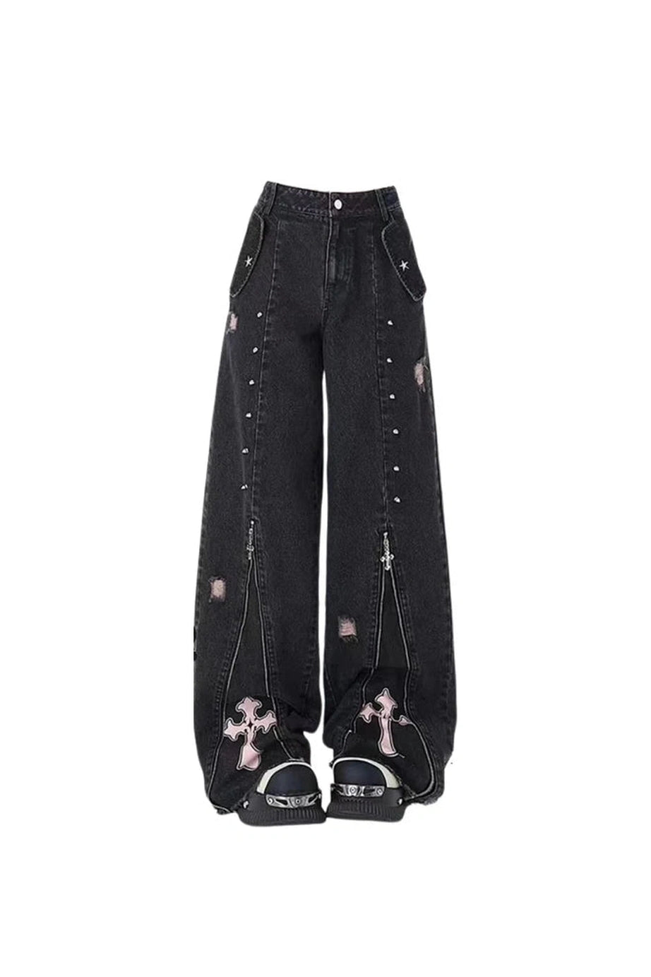 Gothic Cross Flare Jeans - Jeans