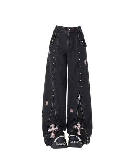 Gothic Cross Flare Jeans - Jeans