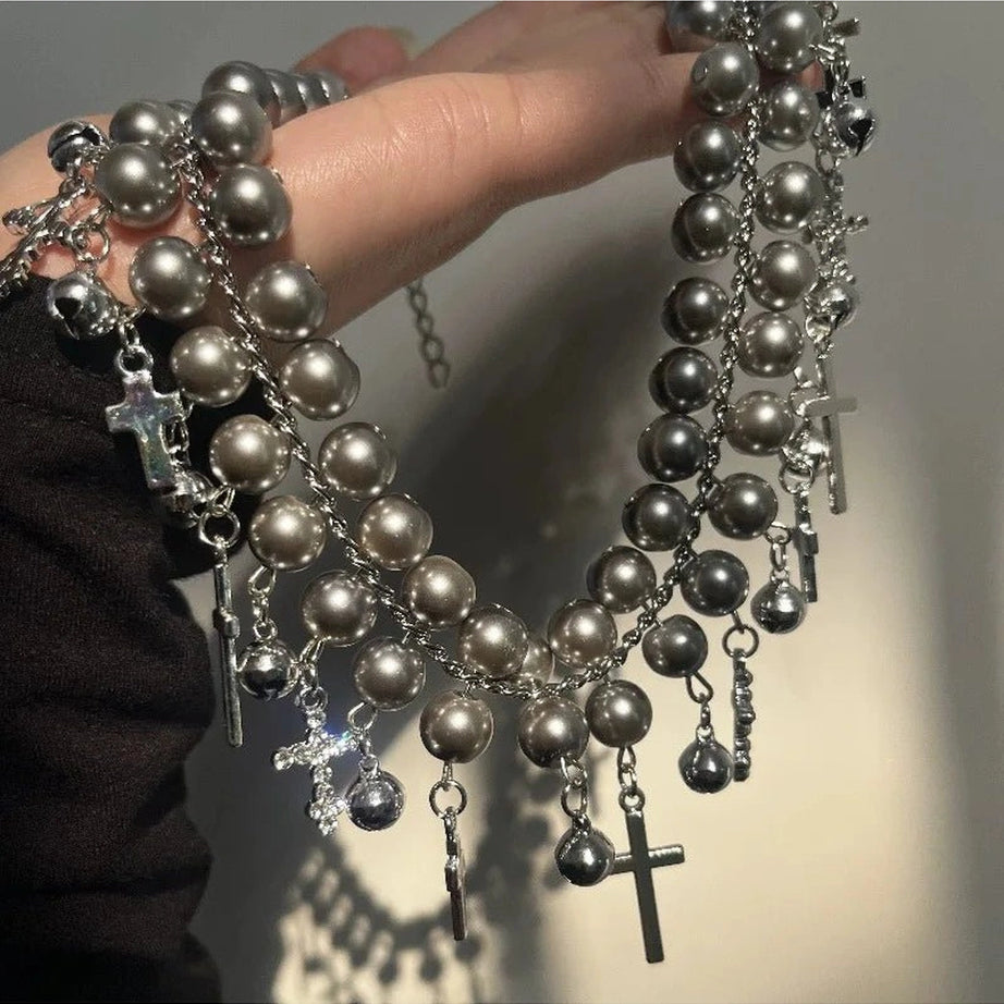 Gothic Cross Pearl Choker Shoptery