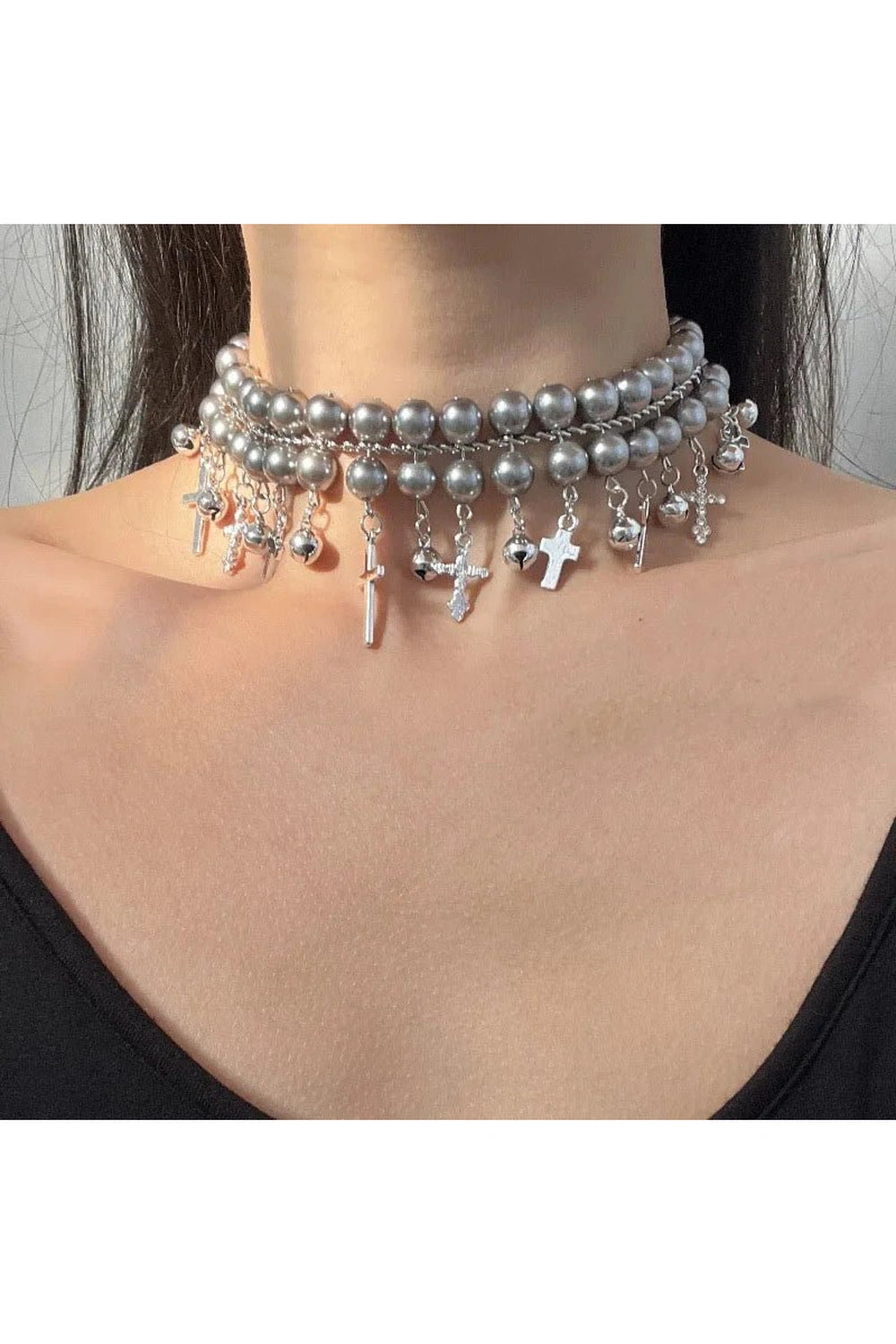 Gothic Cross Pearl Choker Shoptery